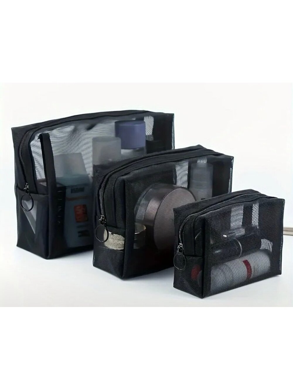 New - Chic - 3 Piece Matching Cosmetic/Accessories Bags - Black
